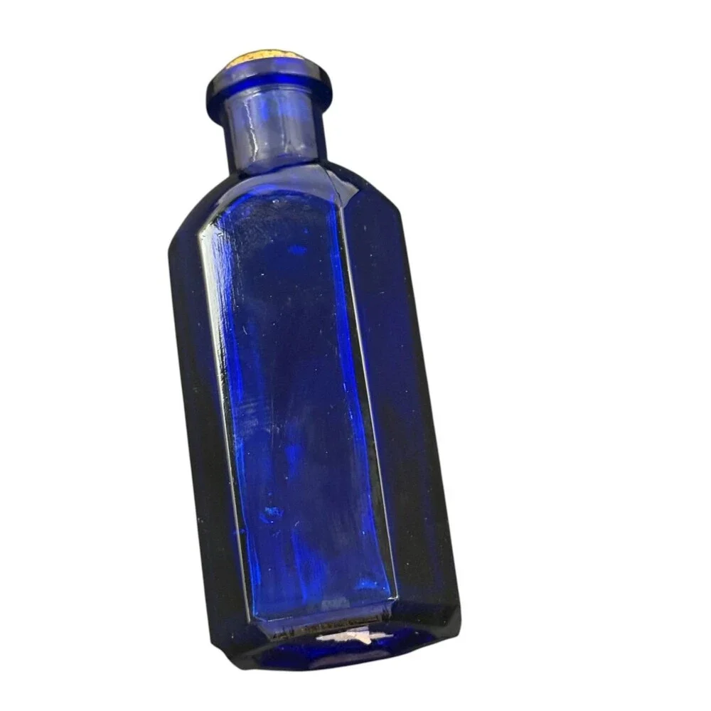 Pier 1 Vintage Cobalt Blue Glass Bottle Faceted Cork Mid Century Mediterranean